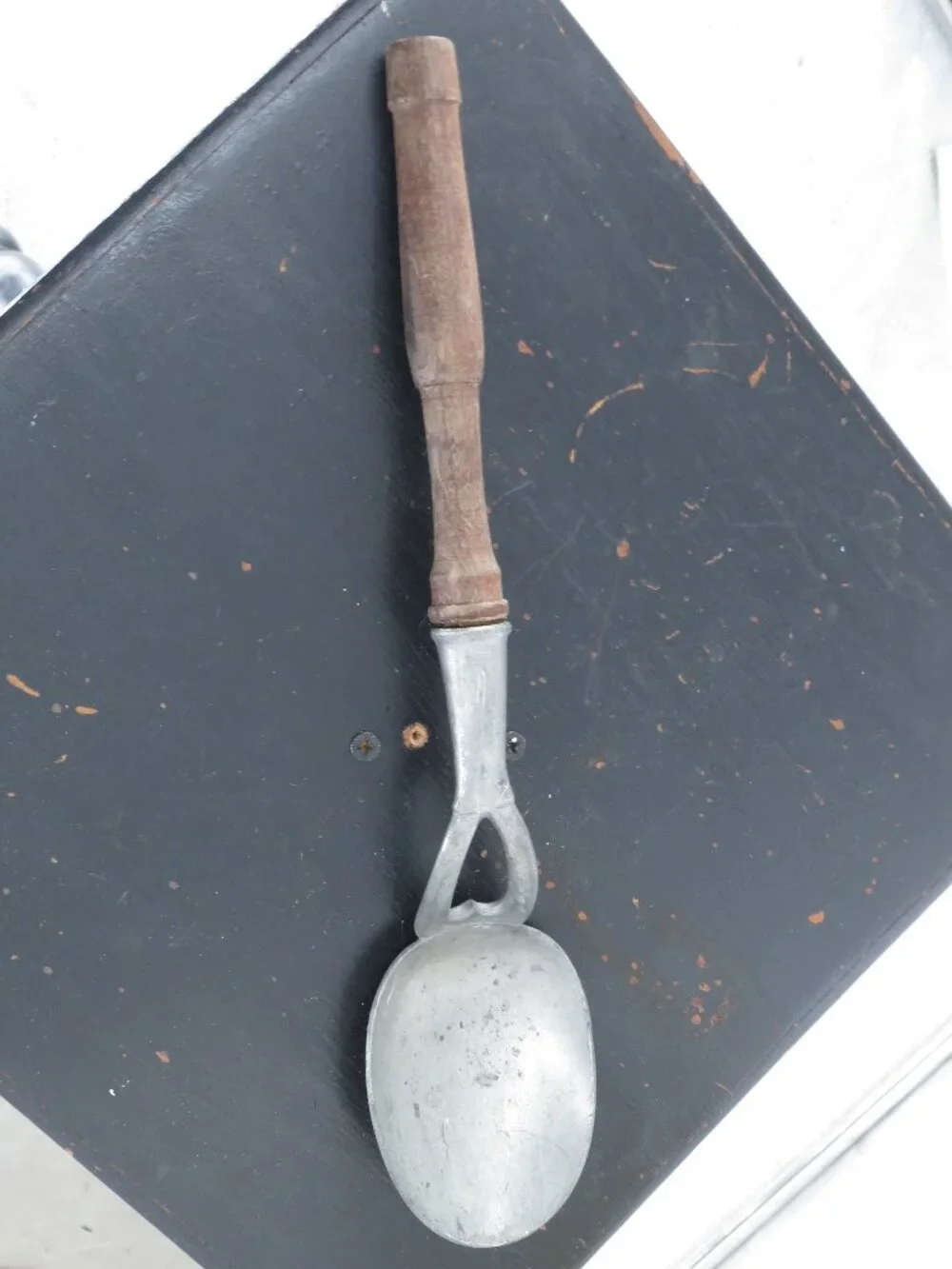 Vintage Cast Aluminum Ice Cream Scoop Wood Handle Metal Spoon Silver One Size